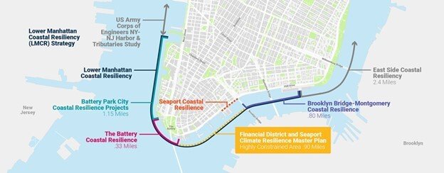 Construction crews building floodwalls for New York City's East Side Coastal Resiliency project