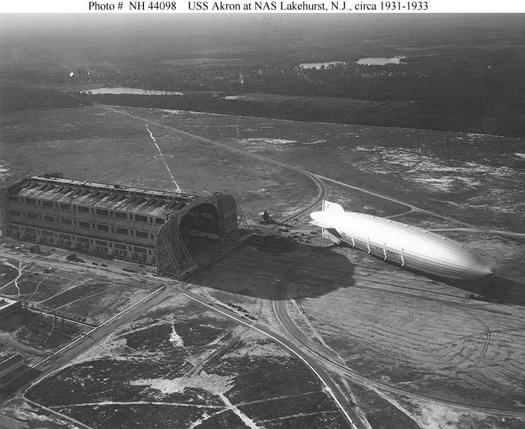 USS Akron ZRS-4 emerging from the Goodyear Zeppelin Airdock in Akron, Ohio, in 1931.