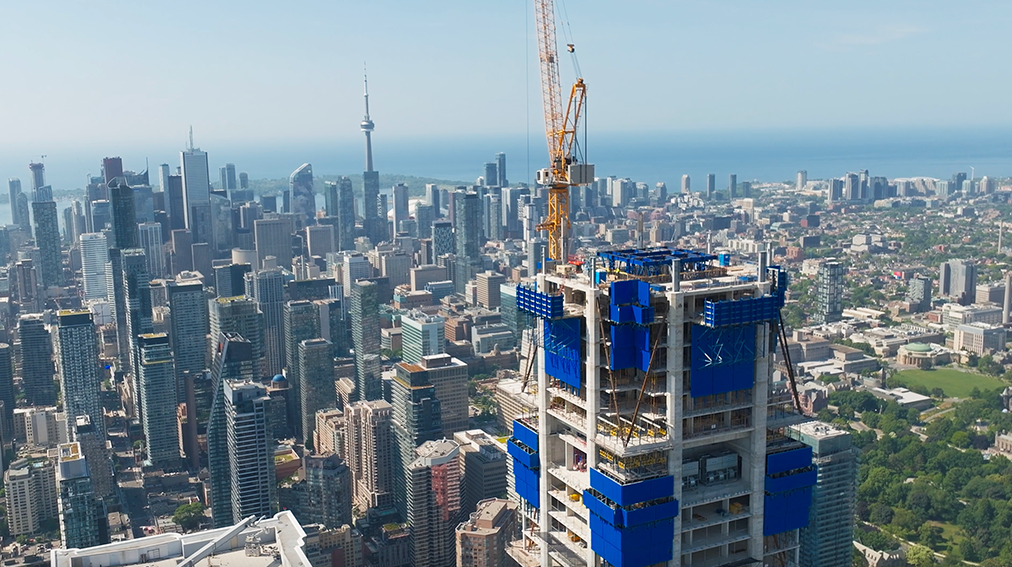 One Bloor West supertall skyscraper under construction above the Toronto skyline