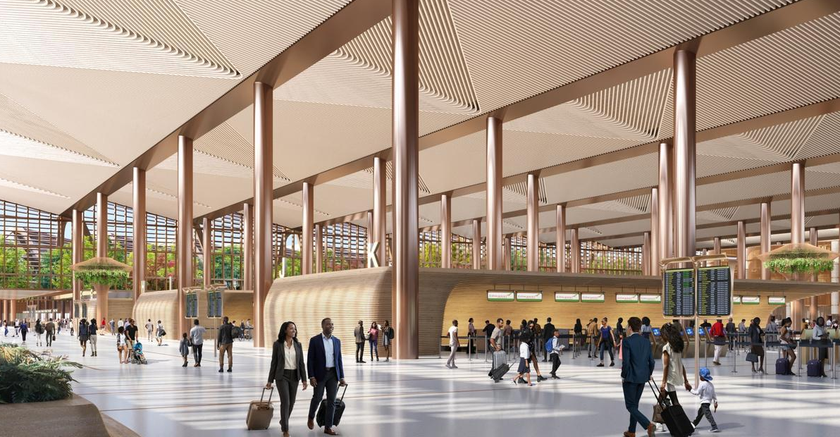 Interior rendering of Bishoftu International Airport passenger terminal in Ethiopia