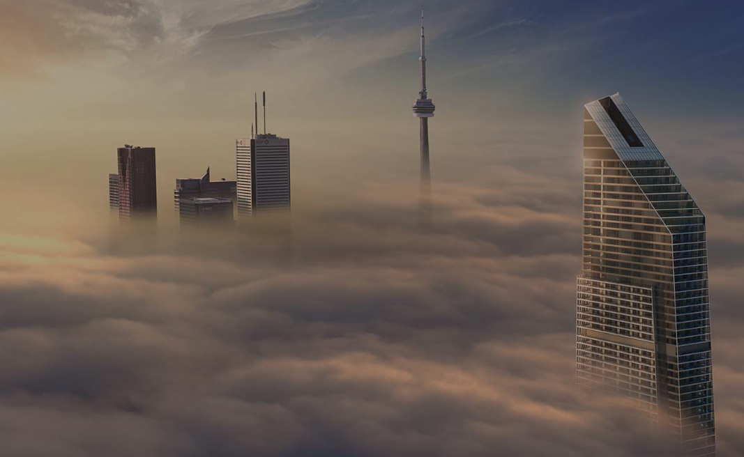 Architectural rendering of Concord Sky supertall skyscraper in downtown Toronto