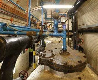 Ageing pipes, valves and mechanical infrastructure in the basement beneath the Palace of Westminster.