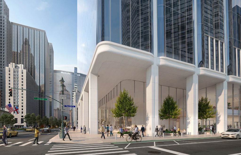 Street-level view of the proposed 350 Park Avenue office tower in New York City