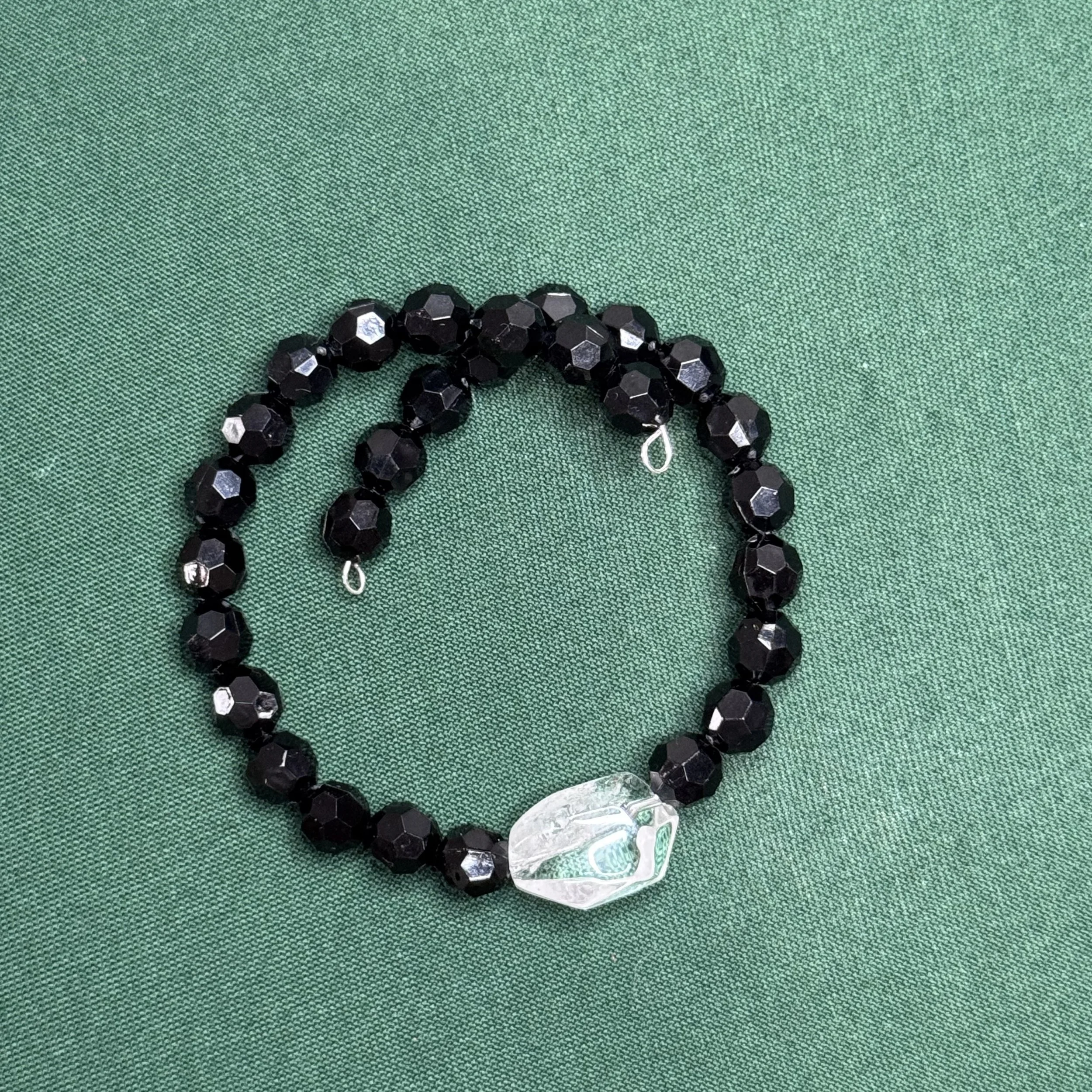 Black Jewelry Beads with Elongated Center Glass Piece