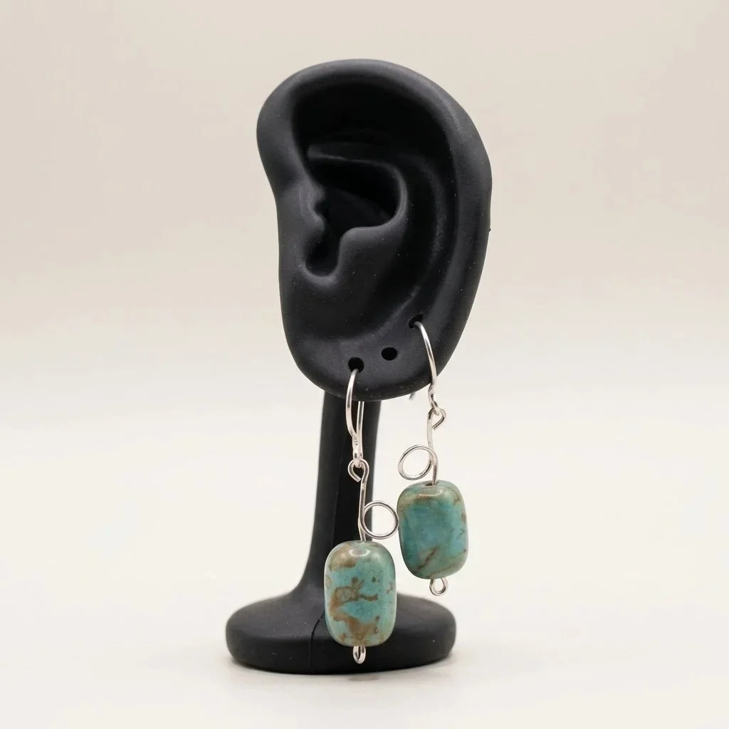 Rounded and Looped Turquoise/Sterling Earrings