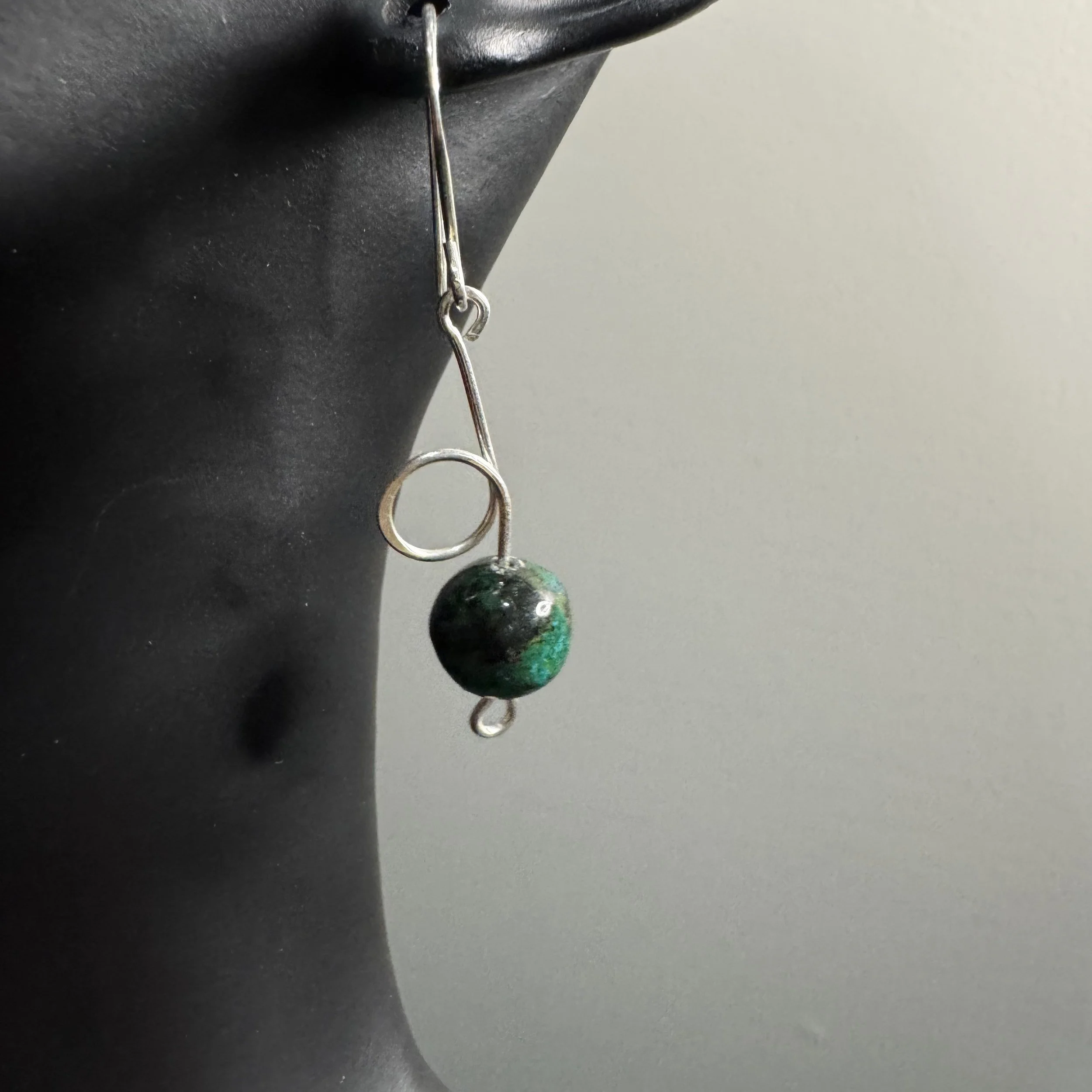 Deep Green w/Black Shading Jasper Gemstone Ball w/Sterling Silver