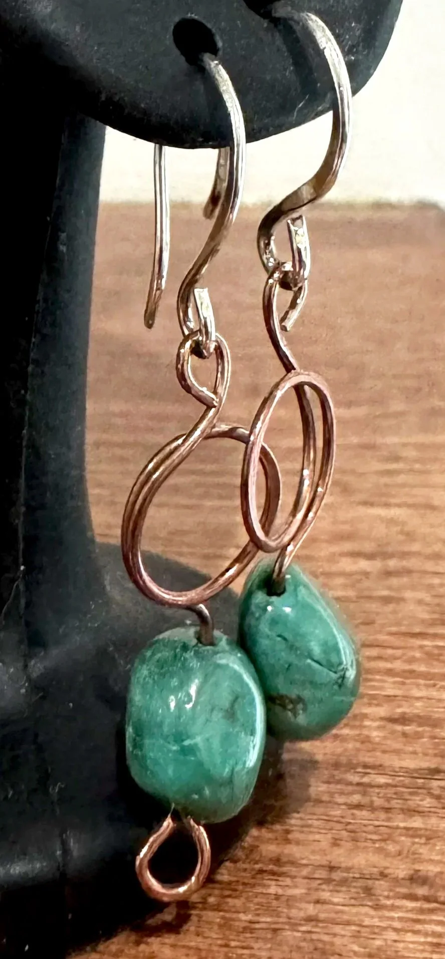 Copper Circle and Green Agate Earrings