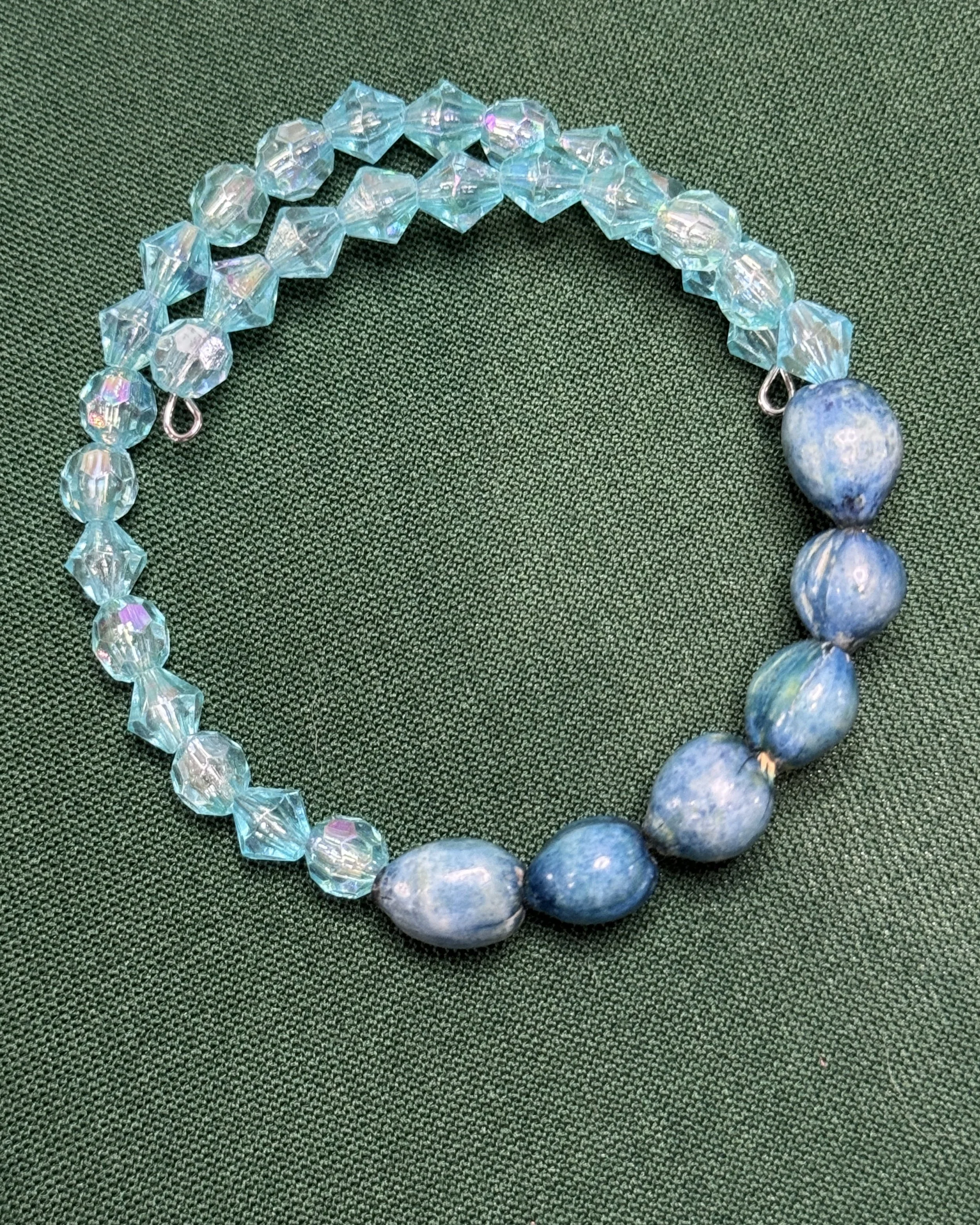 Pretty Light Blue Bracelet w/Light Blue Wooden Center Beads