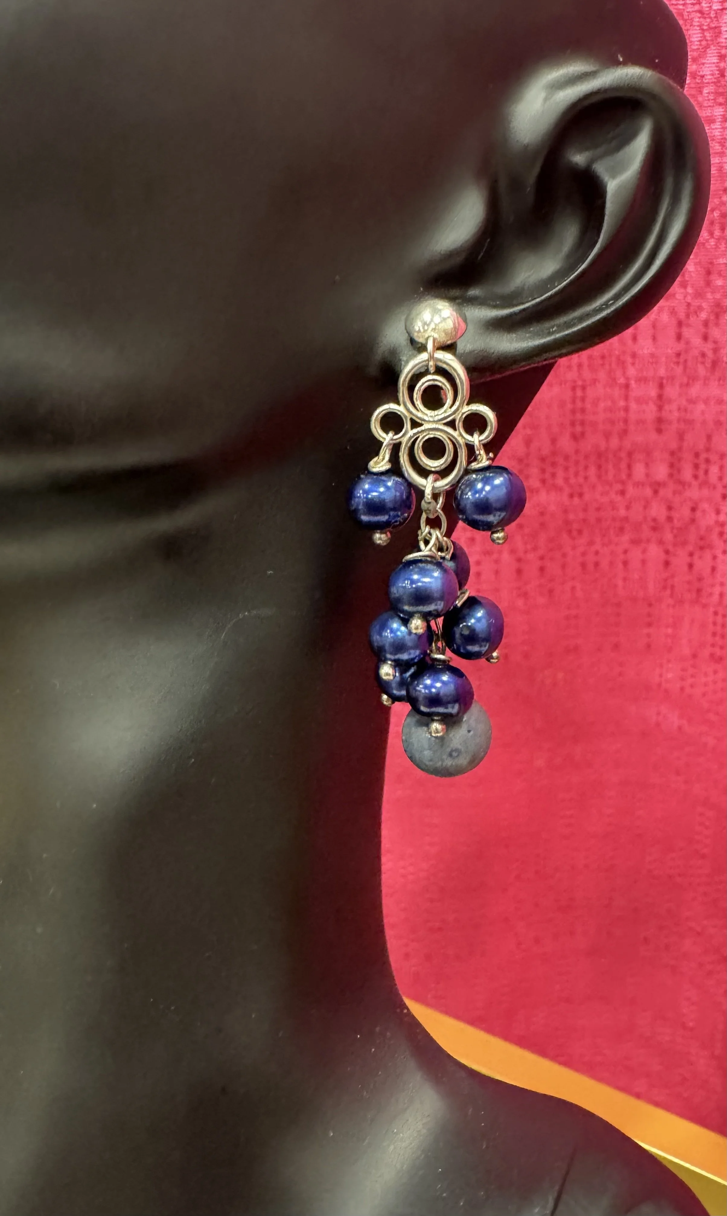 Blue Pearl and Sterling Earrings
