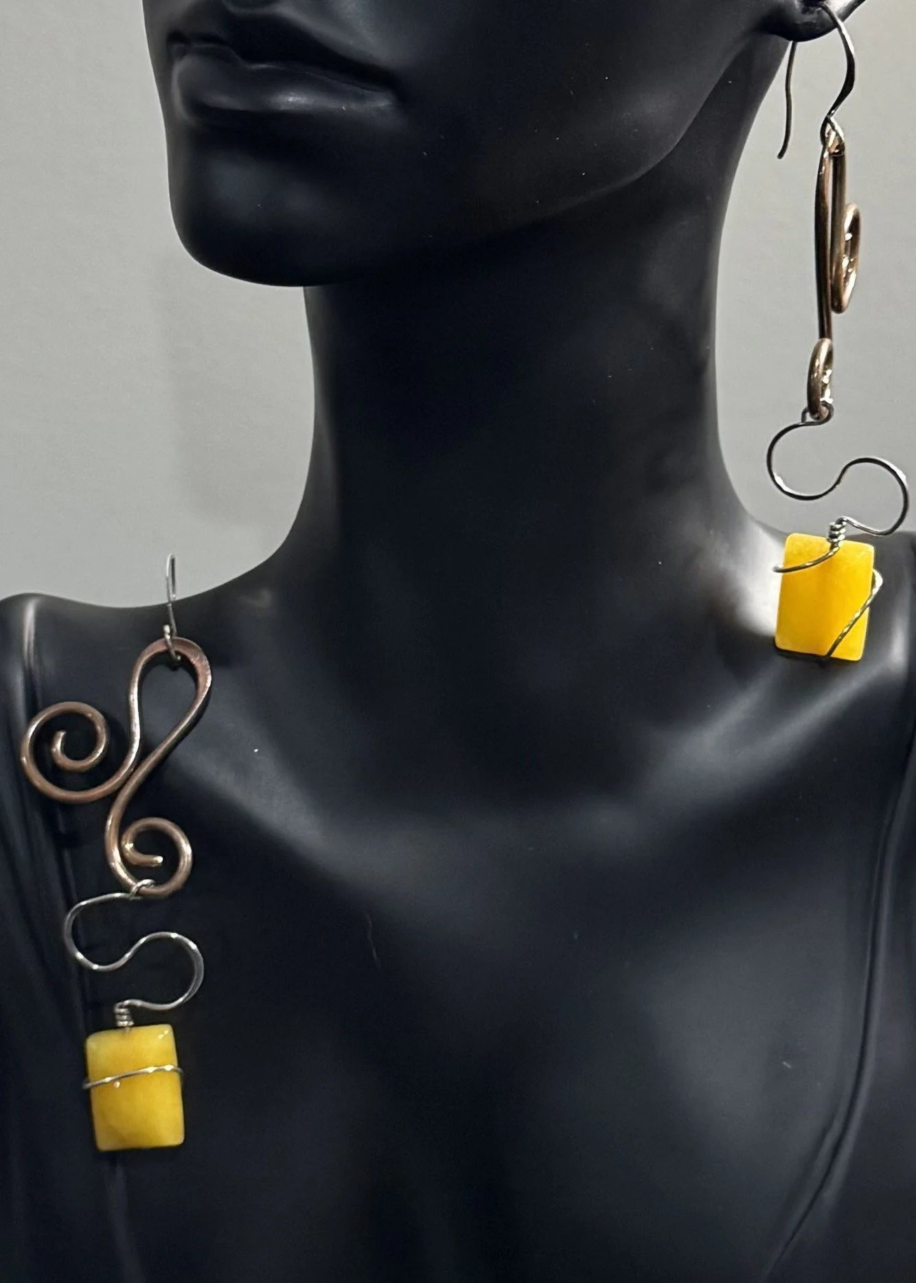 Authentic Copper, Yellow Calcite Gemstone, Sterling Silver Hooks