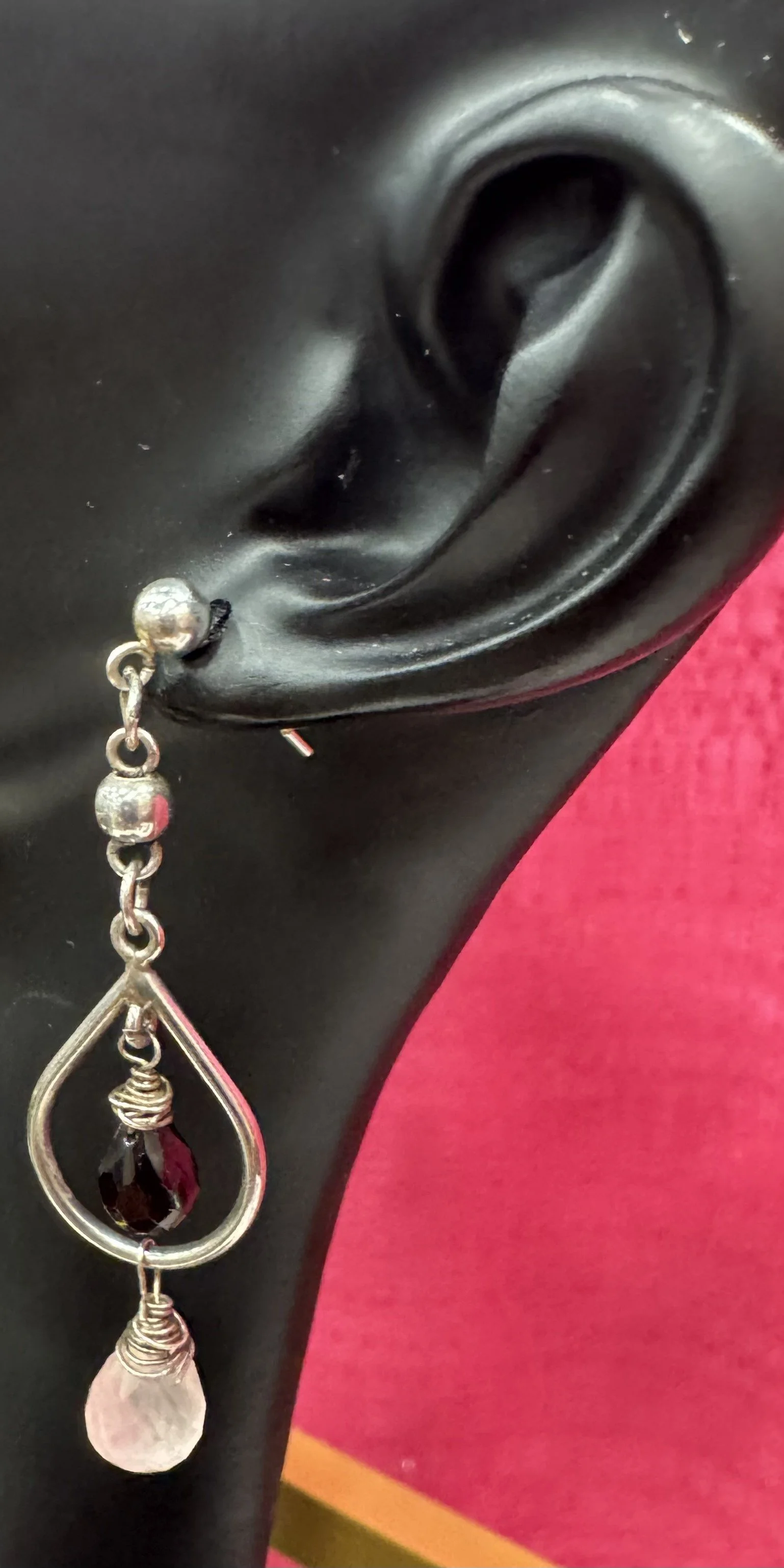 Pale Pink Natural Gemstones, Black Onyx, Sterling Silver