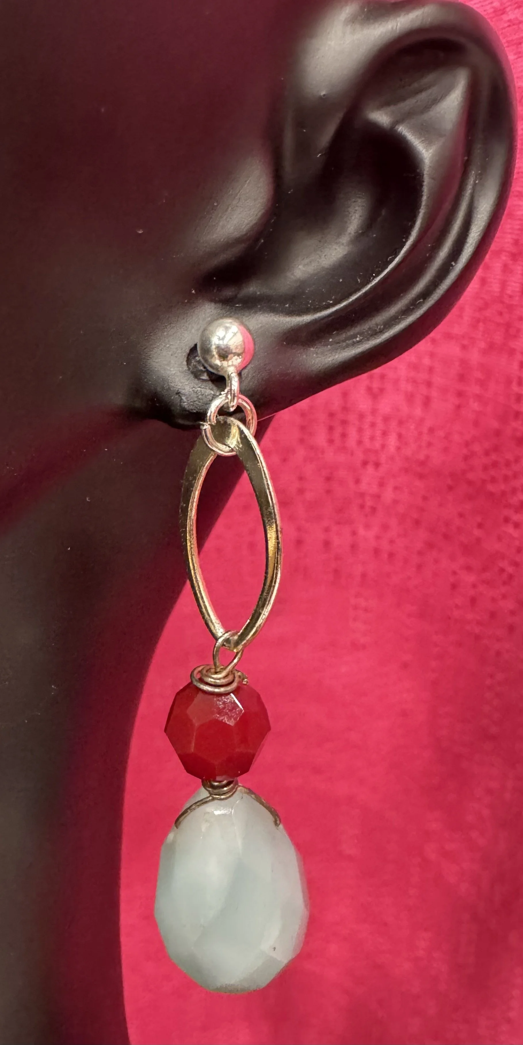 Carnelian Stone with Light Blue Quartz and Sterling Silver hooks