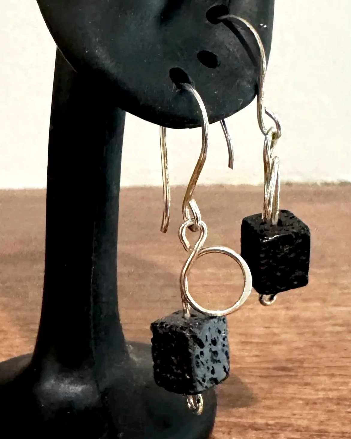 Black Molten Lava Cube Earrings with Sterling Silver