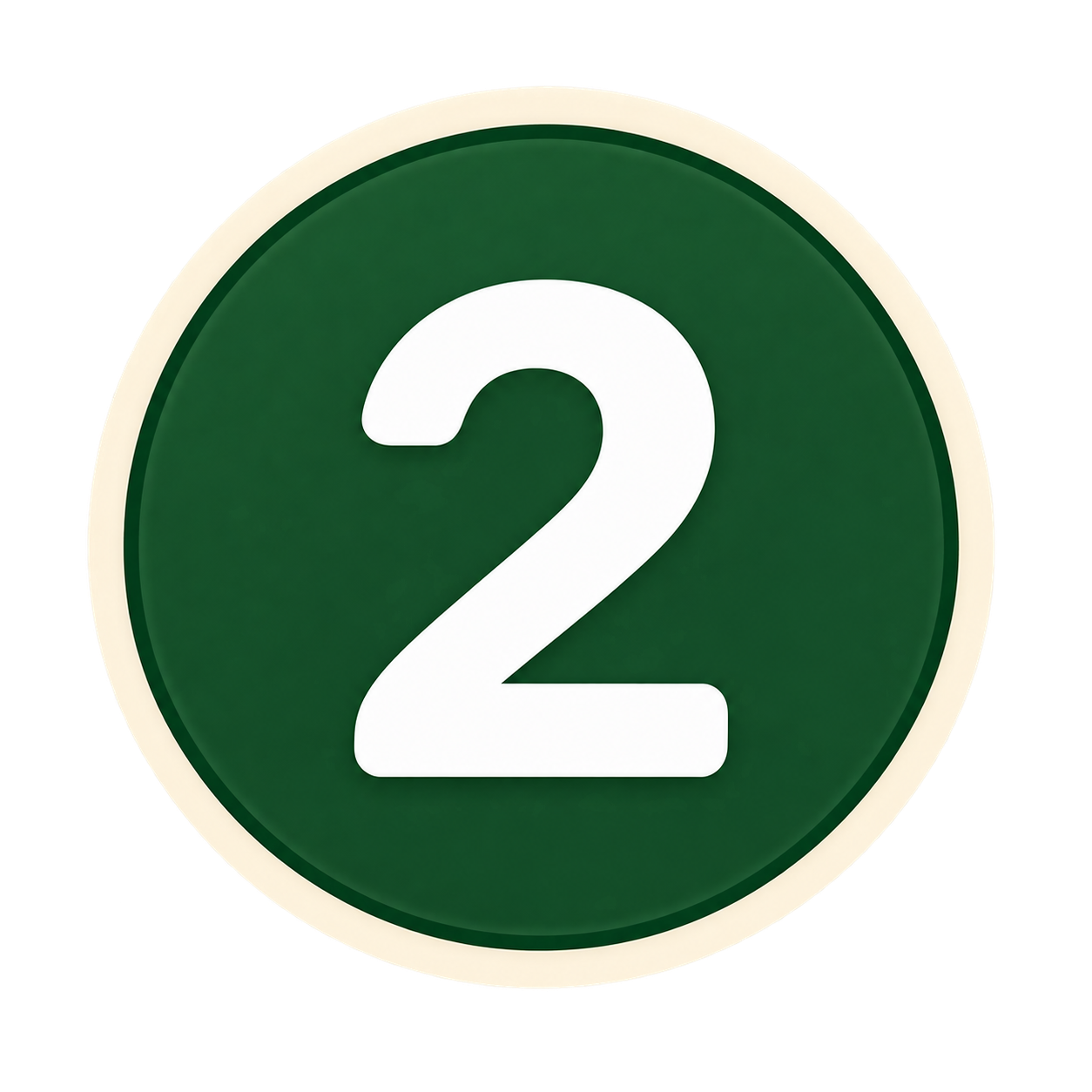 Green circular road sign with the white number two in the center.