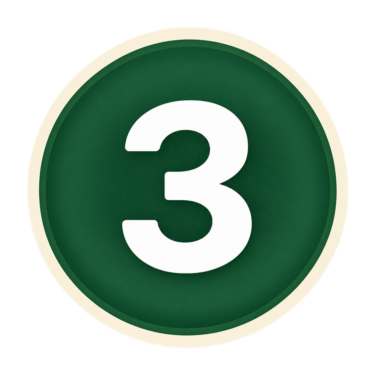 Green circular sign with a white number 3 in the center.