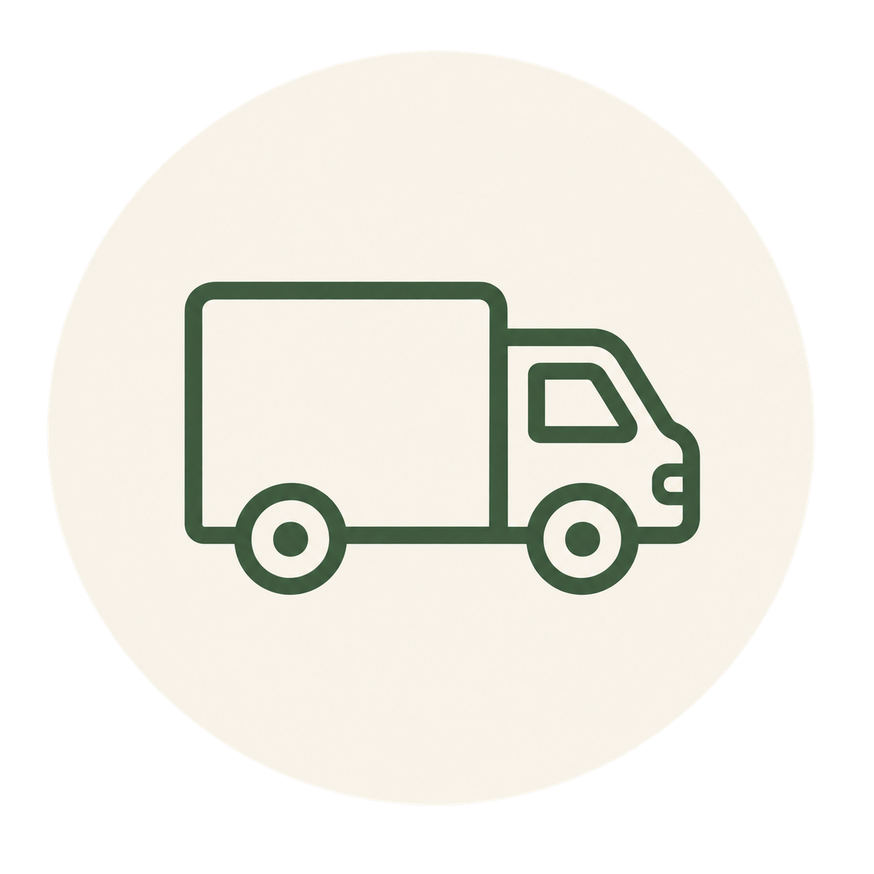 Icon of a delivery truck in green outline on a light background.