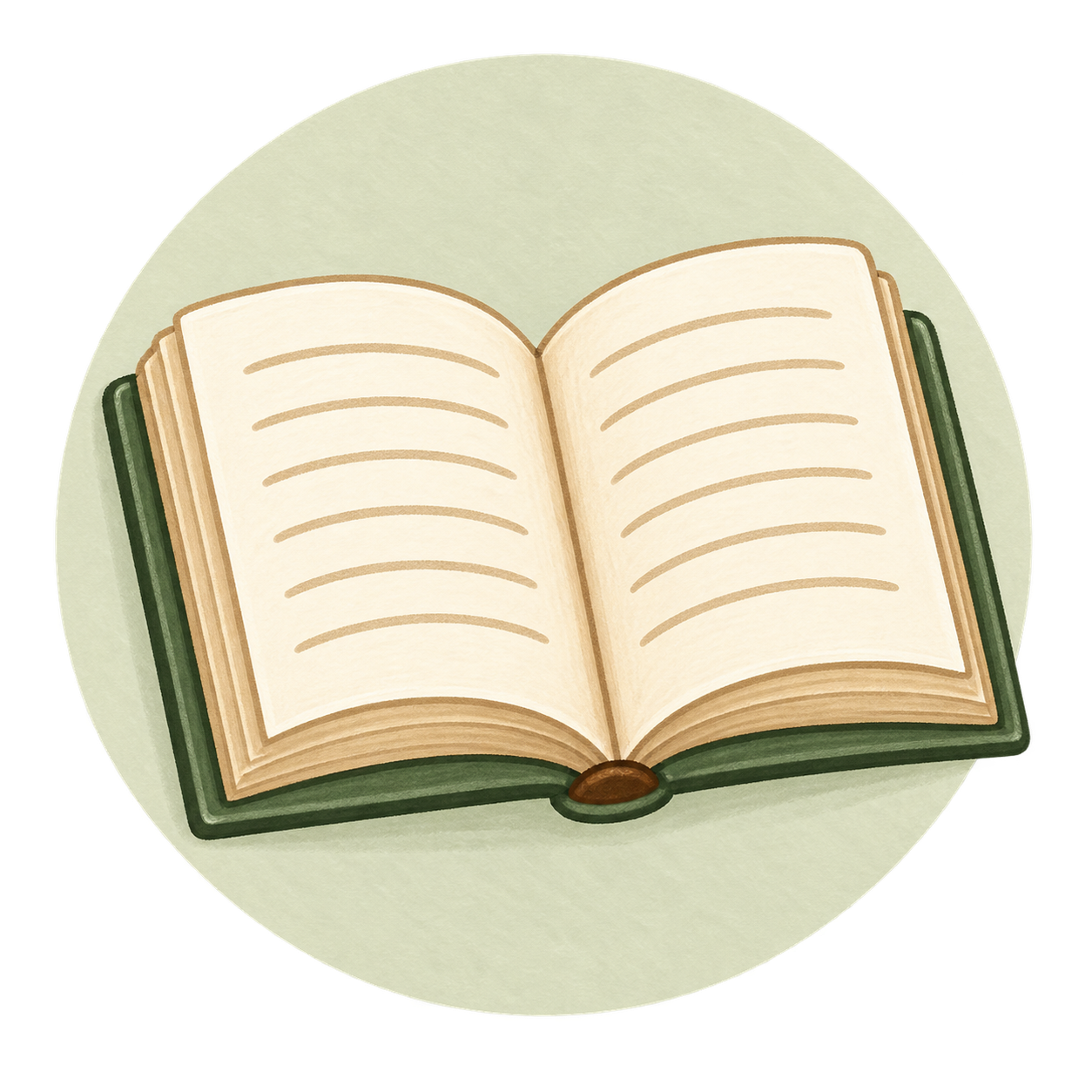 Open hardcover book with blank pages on a round table