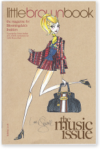 Cover of Little Book of the Blonde, featuring a stylized illustration of a blonde woman in a red and blue plaid dress holding a black handbag, with text about the music issue.