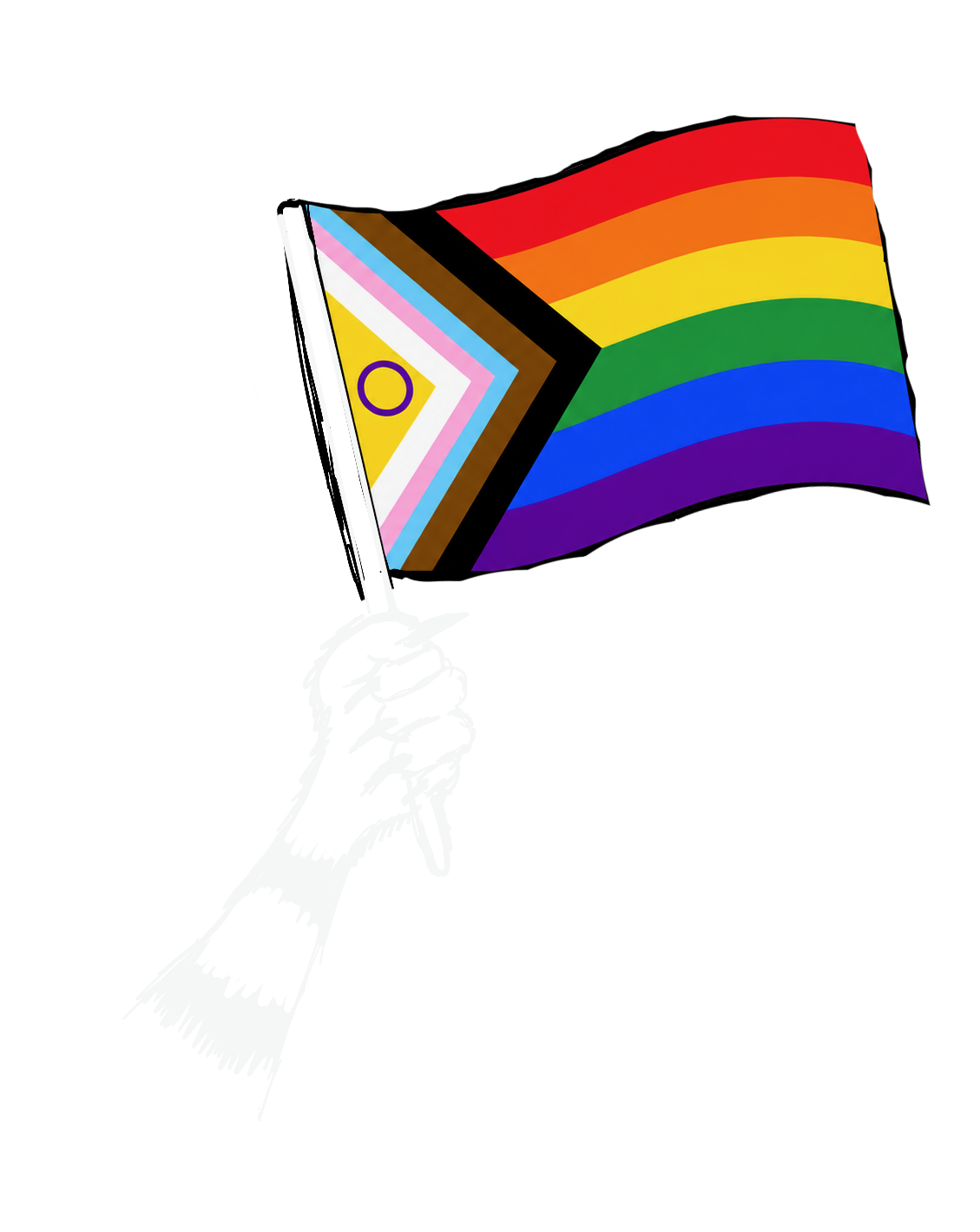 3D illustration of a flag with rainbow stripes and a pansexual pride symbol on a white field, with the flag flying.