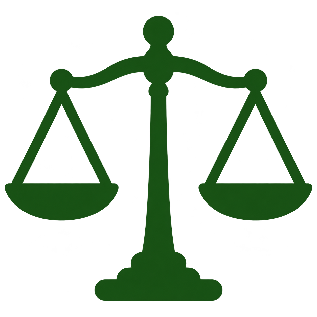 A green silhouette of a balance scale symbolizing justice or fairness.