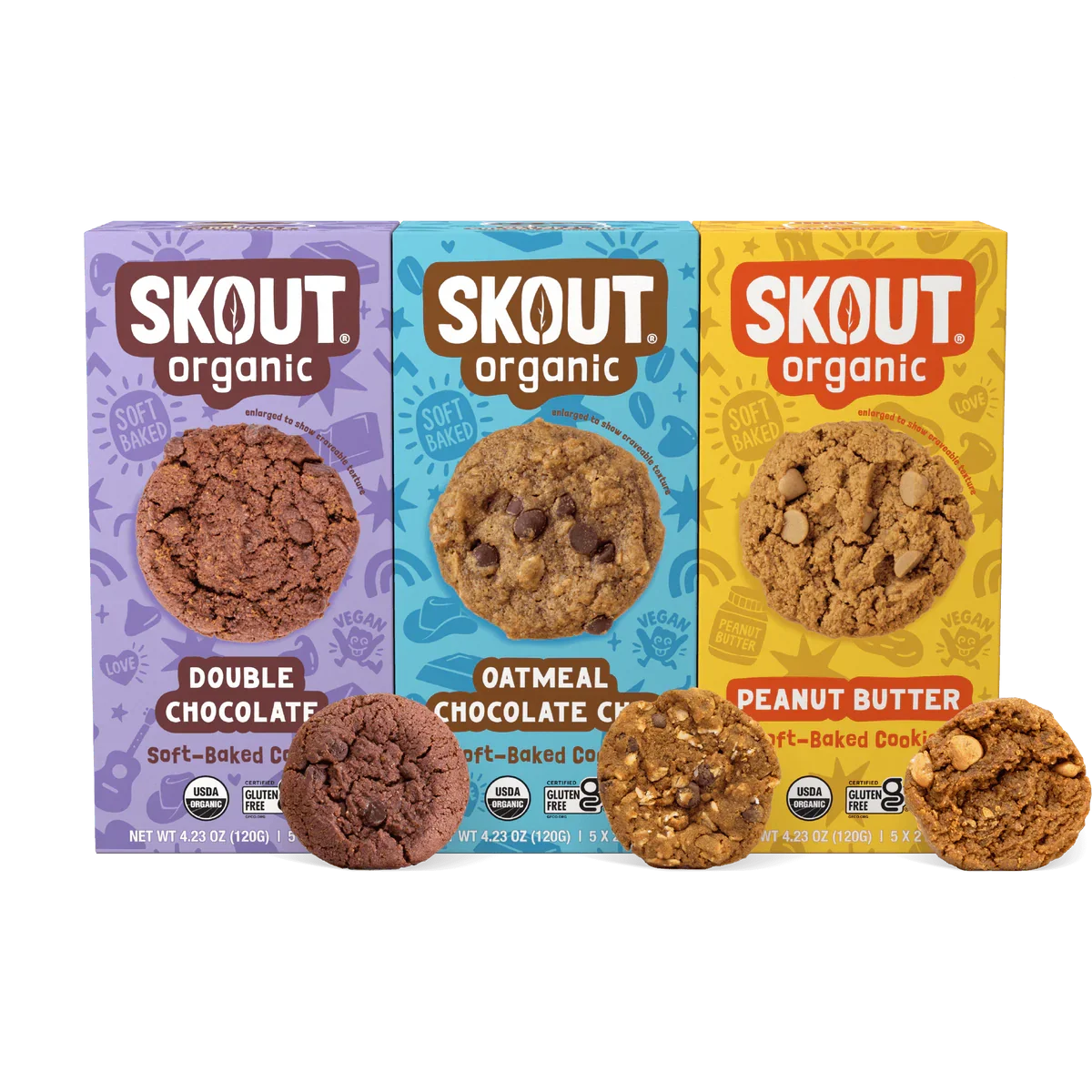 Three boxes of Skout Organic cookies