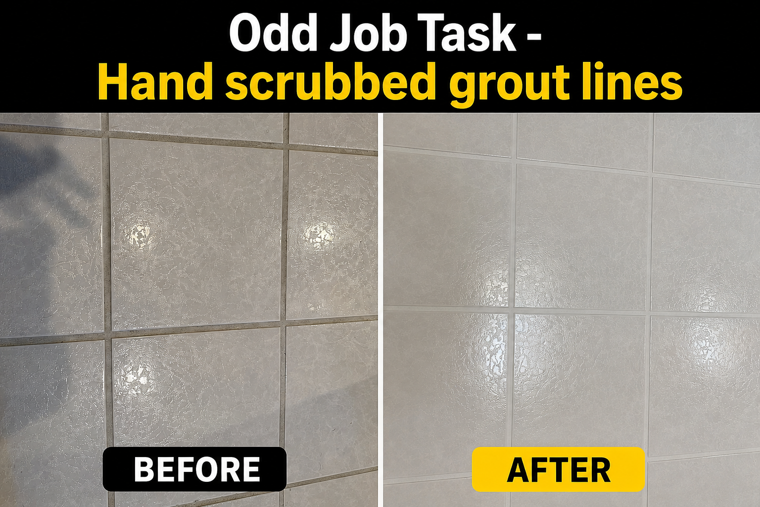✨ Look at that difference!

Another Odd Job Task complete! These grout lines had built-up dirt and discoloration, so we gave them a thorough hand scrubbing to bring back their clean, bright appearance.

Sometimes the little jobs make the biggest diff