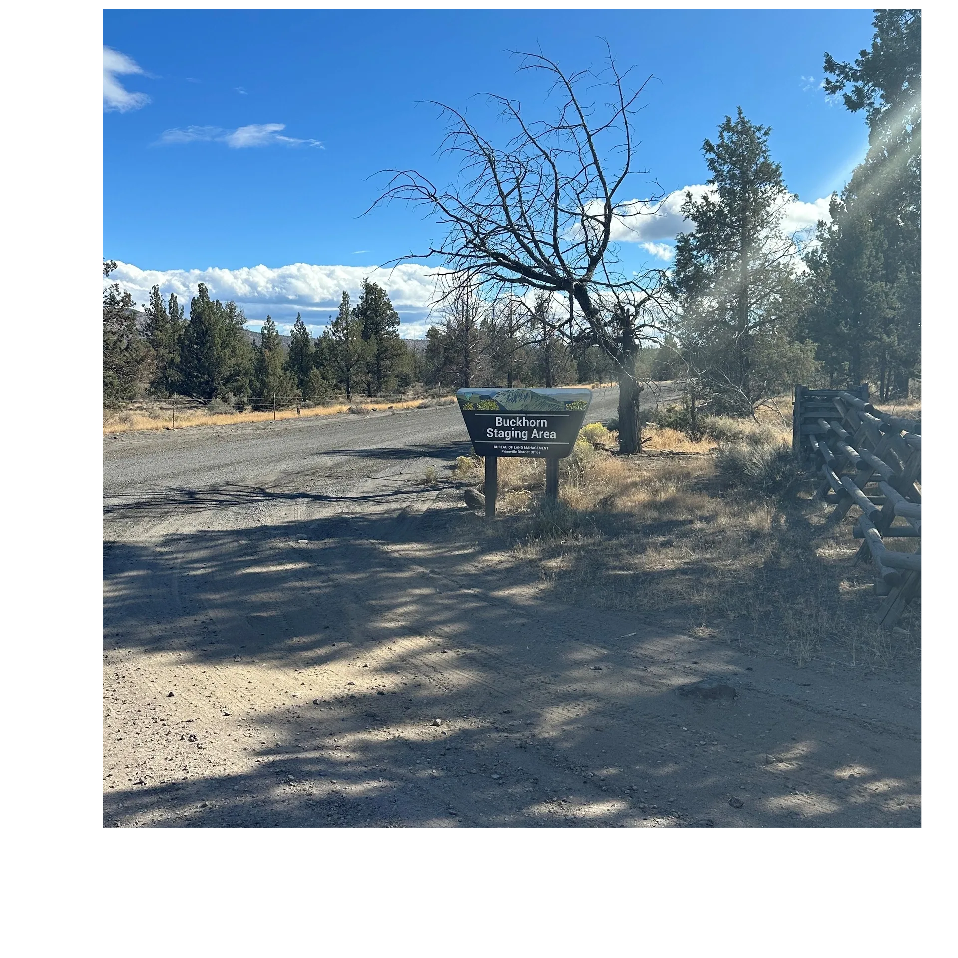 Buckhorn Staging Area trailhead sign, site of a completed BLM boulder delivery contract fulfilled by Rimrock Ventures.