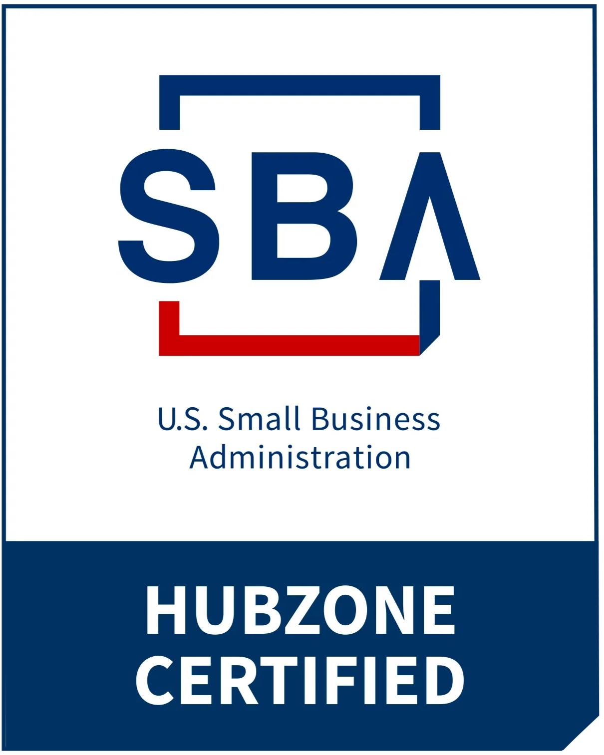 Hubzone Certified logo with SBA Small Business Administration text.