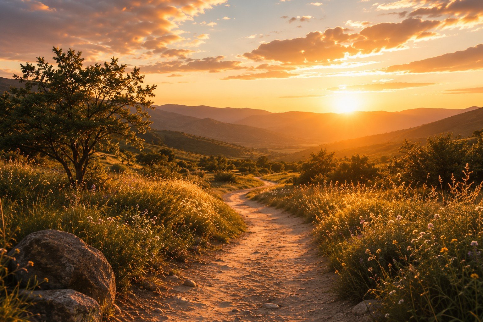 Scenic path at sunset representing healing, growth, and moving forward.