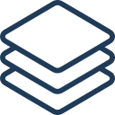 Icon of stacked layers or documents, blue outline