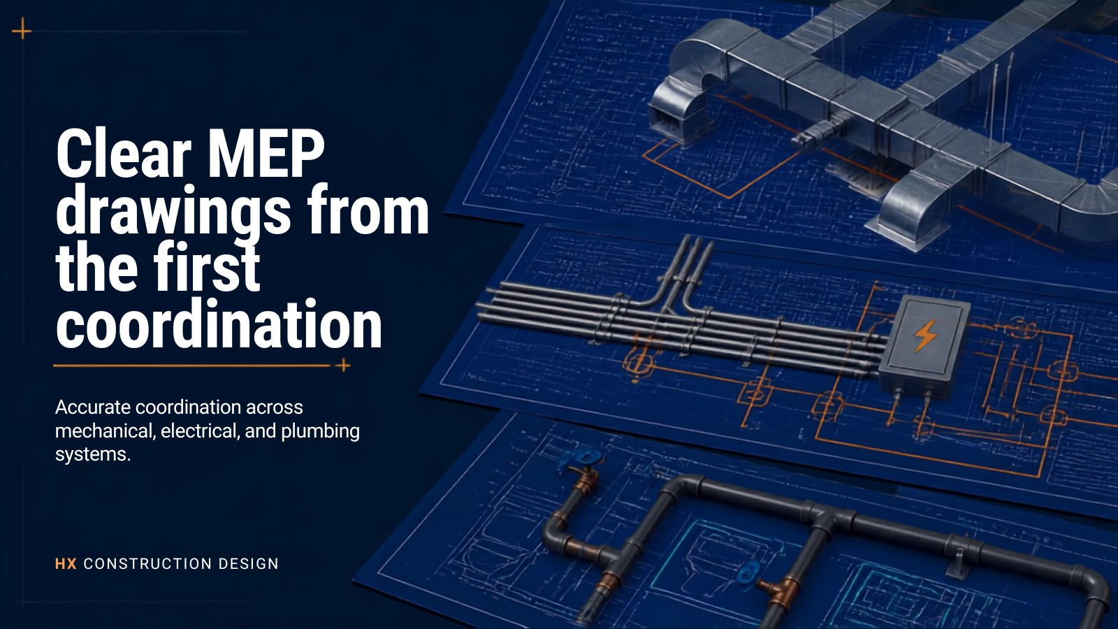 Blueprints, electrical wiring, and plumbing diagrams for construction design.