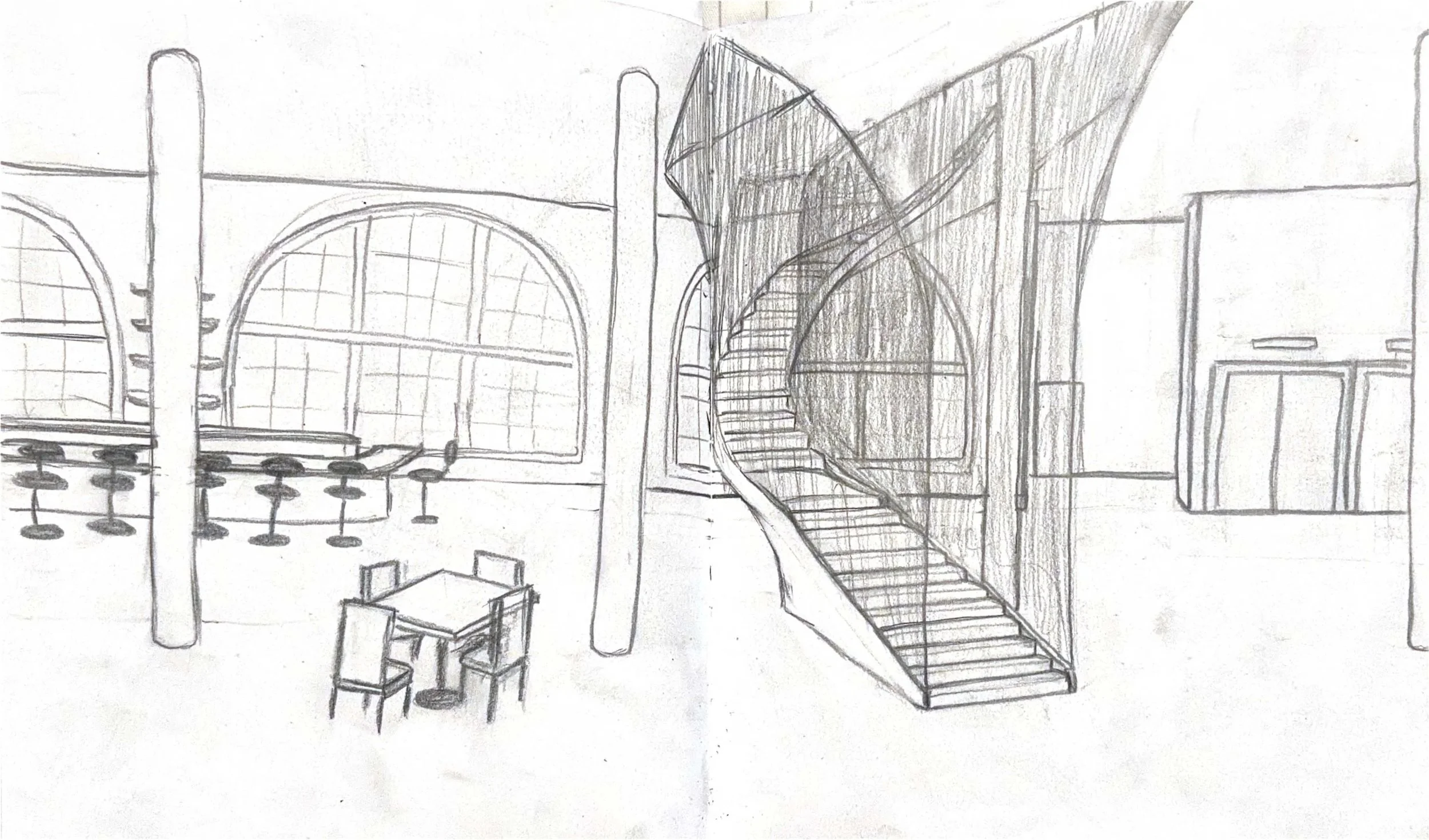 Bar/Monumental Stair Concept Sketch