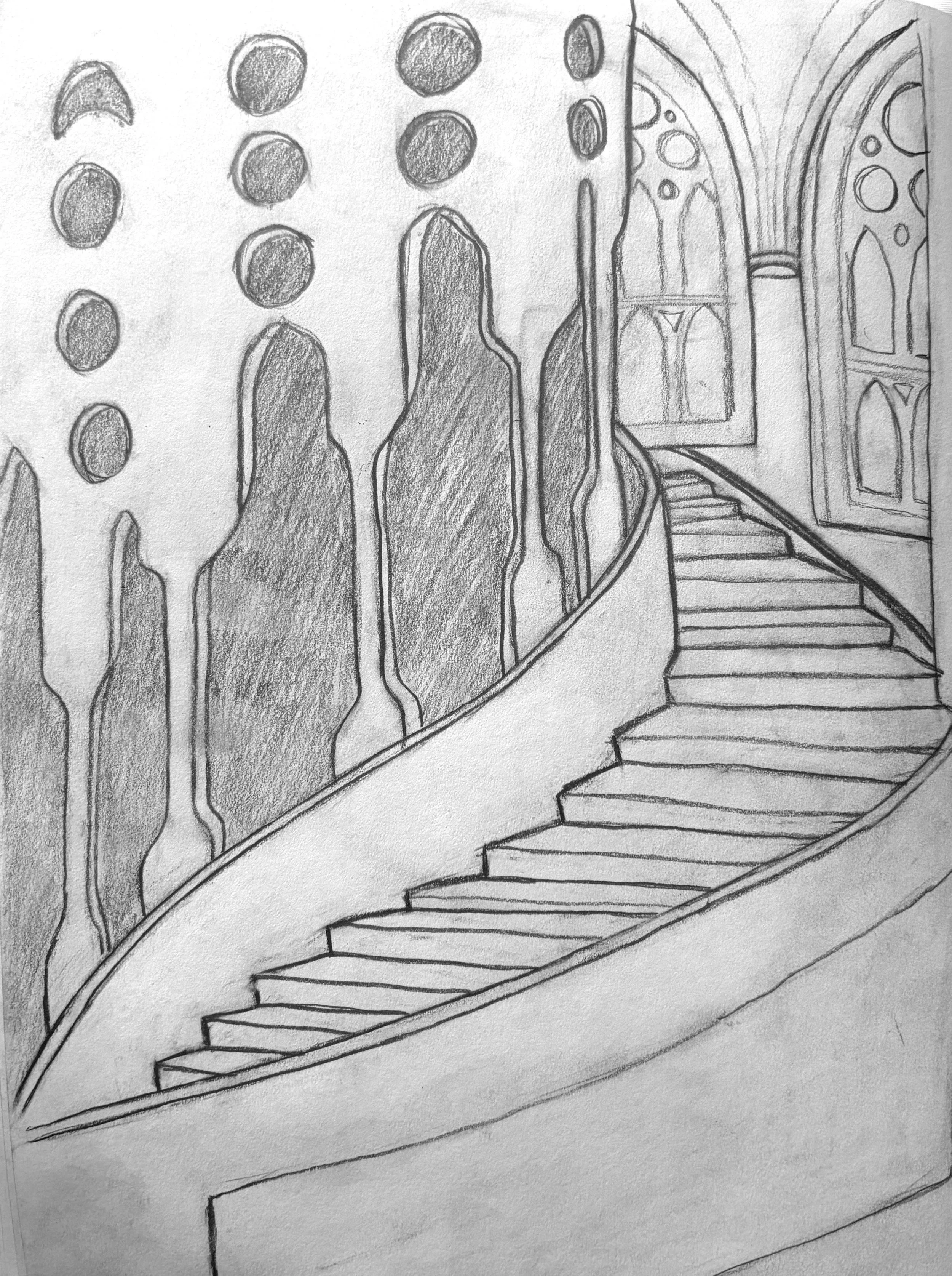 Observational Sketches & Renderings, 

"La Sagrada Familia Staircase, Barcelona", 
Quick Pencil Sketch