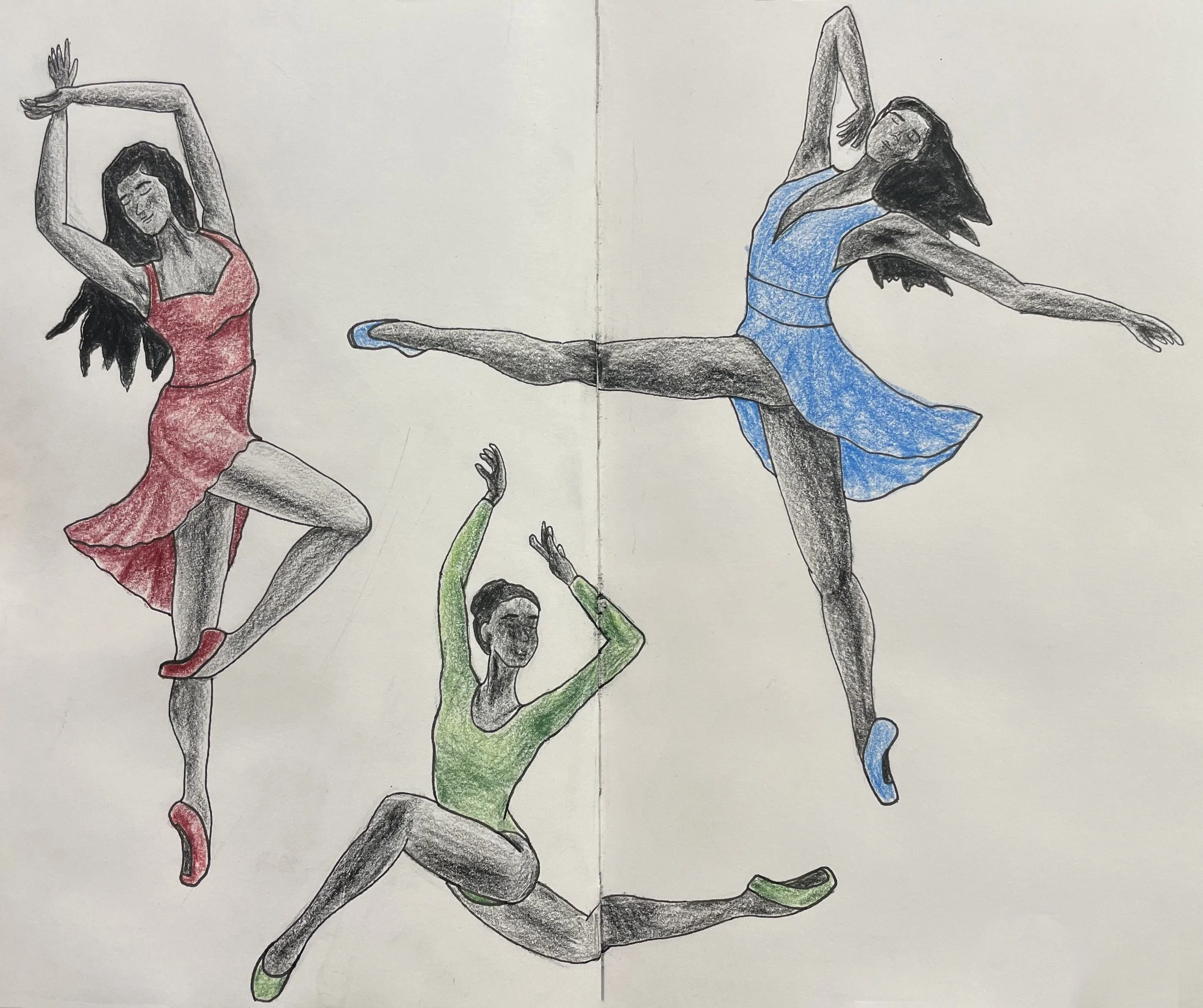 Color and Pencil Sketches & Renderings, 

"Figure Study Sketch", 
Ink and pencil linework 
Rendered in colored pencil