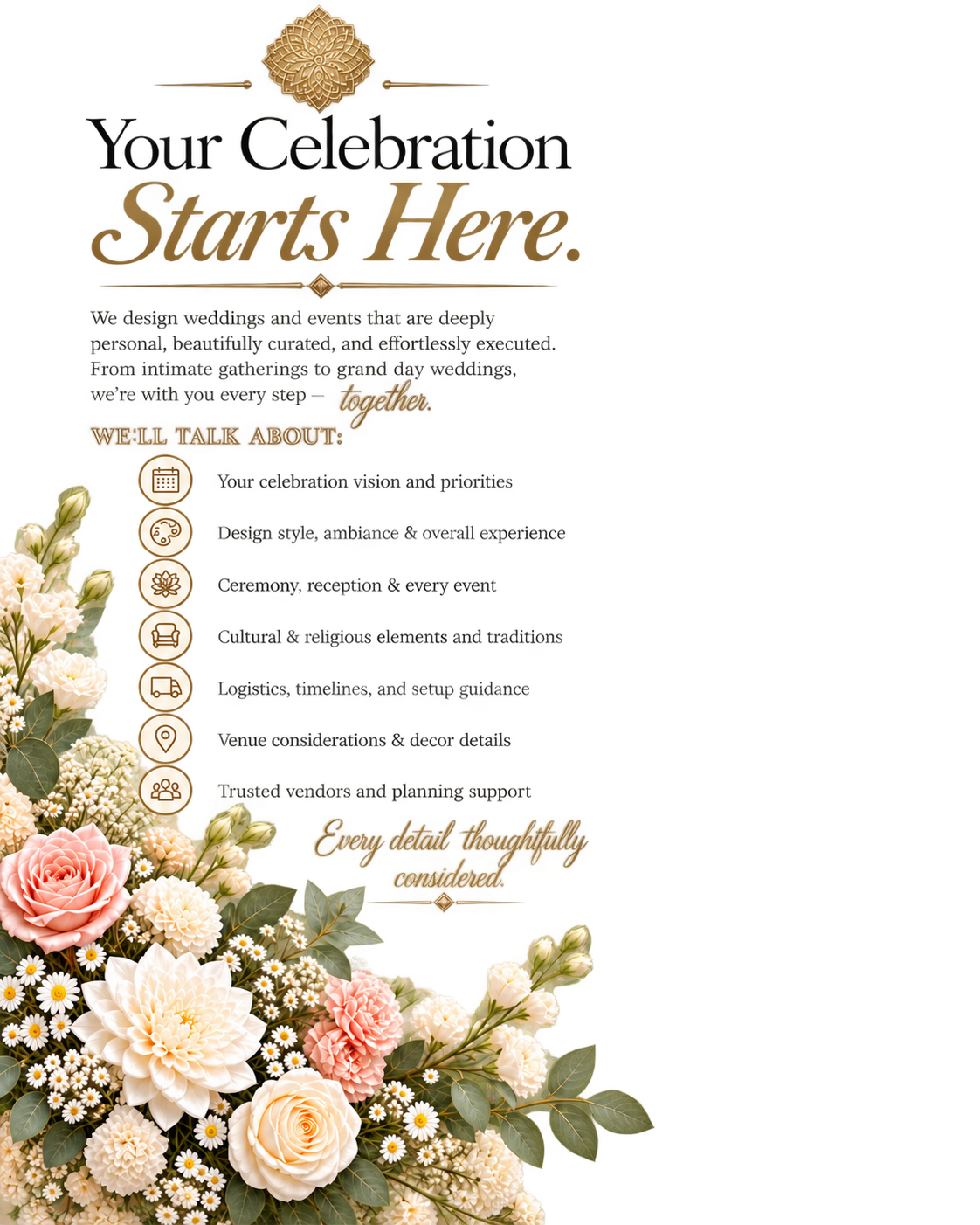 Pink and white floral arrangement beside an elegant wedding stationery design.