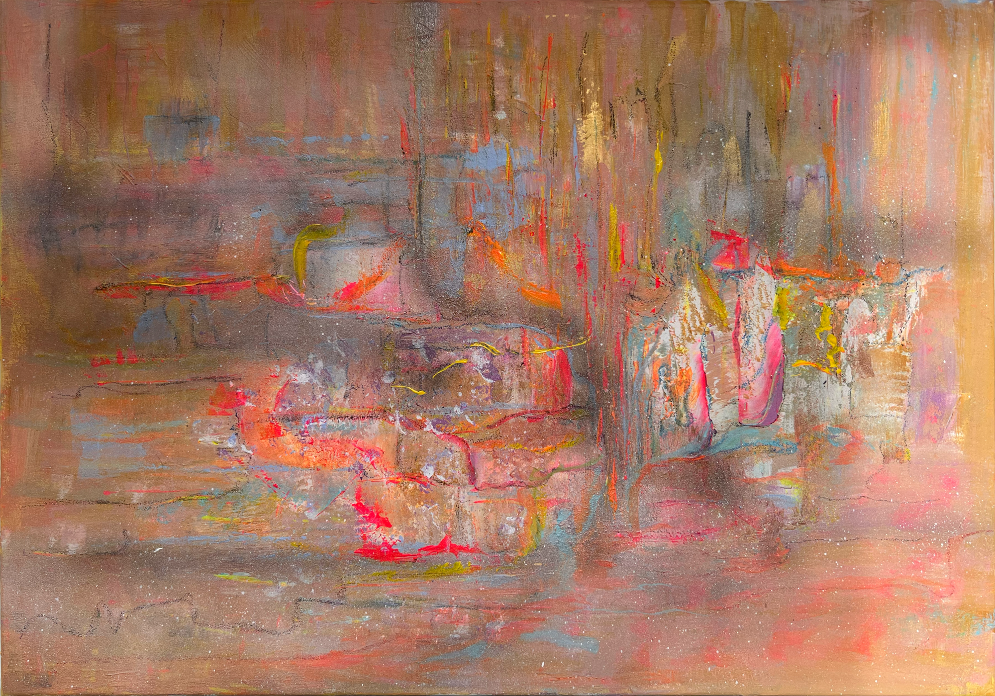 Life happens in between plans · Mixed media on canvas · 70 × 100 cm · €425