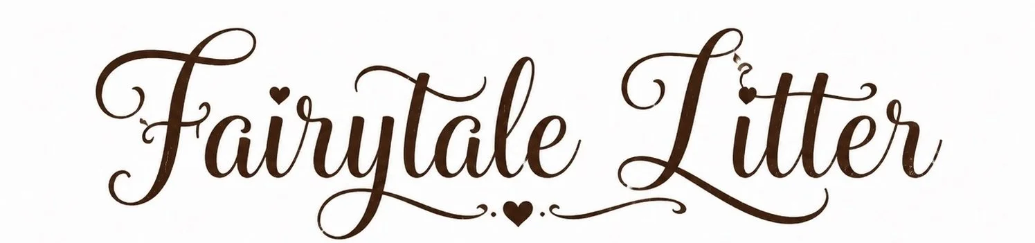 Decorative text reading 'Fairytale Litter' in elegant cursive font with small heart accents.