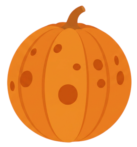Cartoon pumpkin with craters like the moon.