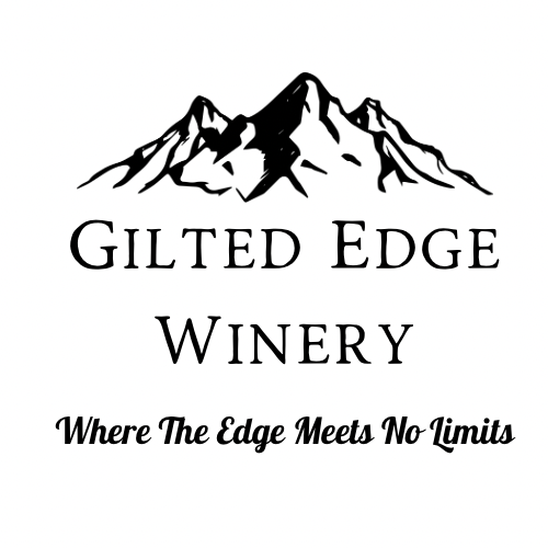 Logo for Gilded Edge Winery featuring a mountain range and the slogan "Where The Edge Meets No Limits."