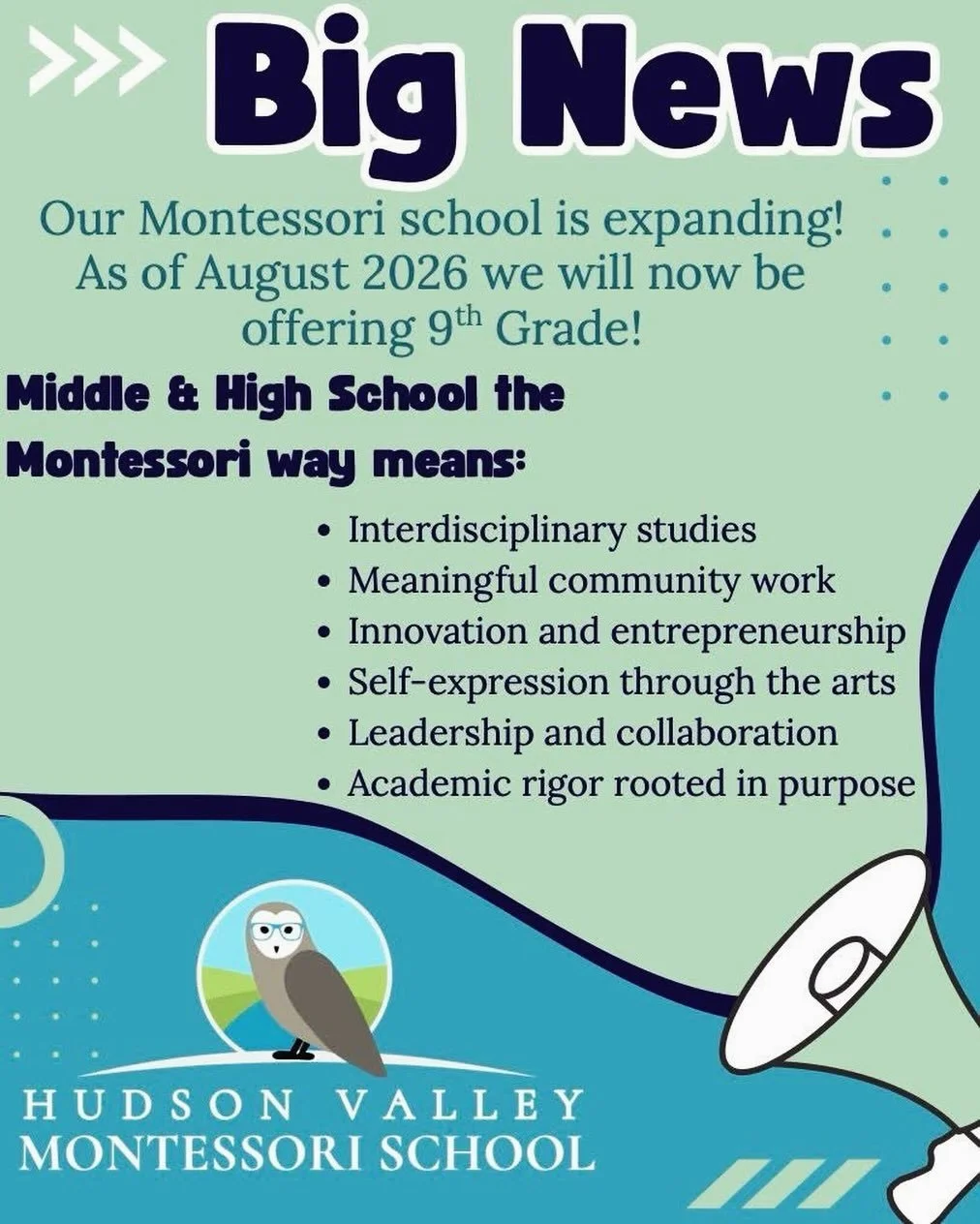 We offer preschool-9th grade now! To learn more about our Secondary, Elementary or Primary programs, contact admissions today at (845) 361-7177. 

Enrollment is ongoing for August 2026!
www.hvmontessori.org
 #thehvmsdifference #montessorieducation #w