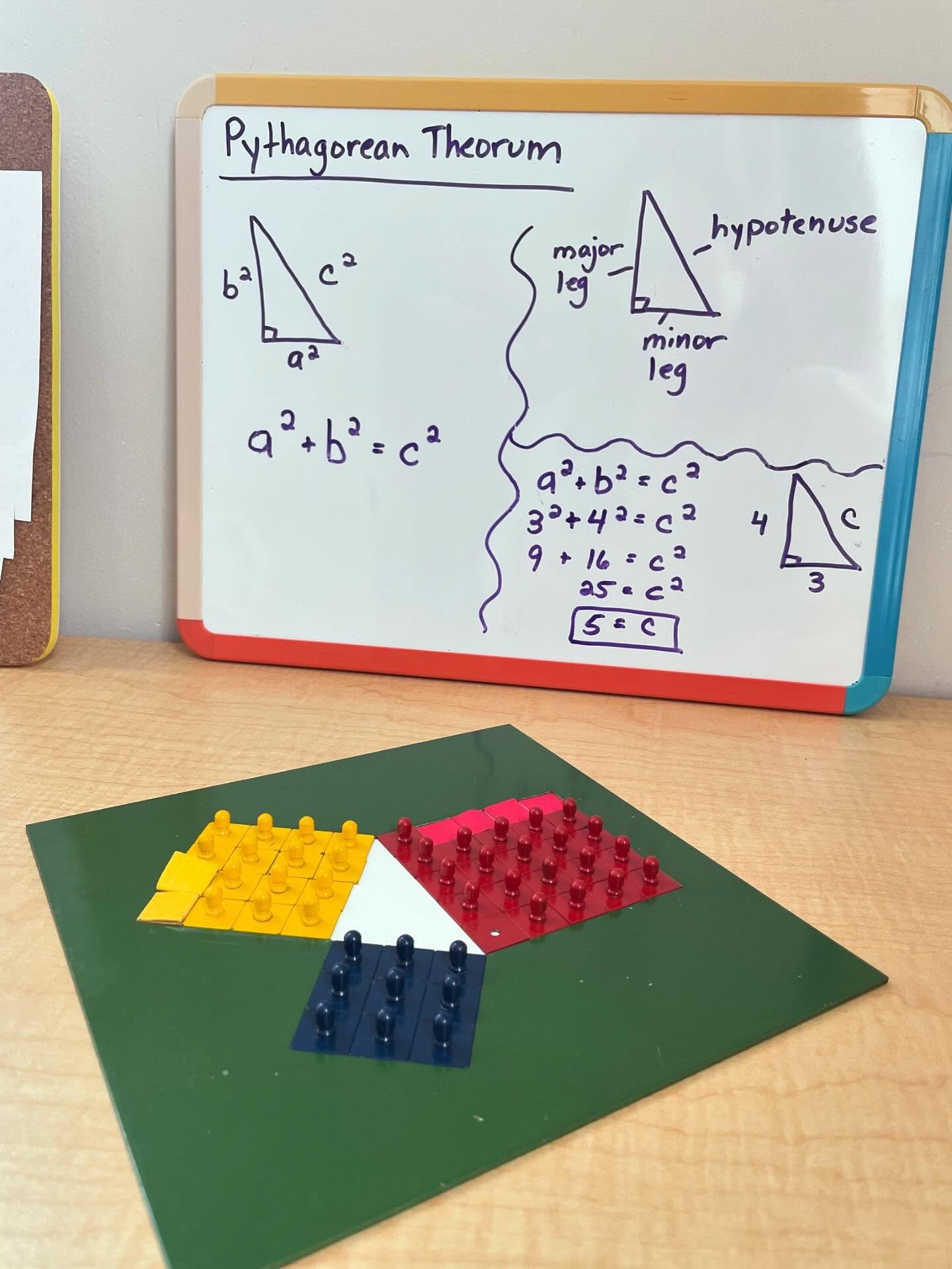 Why DOES a(squared) +b (squared)=c(squared)? Watch how our middle school kiddos discover the Pythagorean Theorem with this cool material. #thehvmsdifference #math #montessoriminds