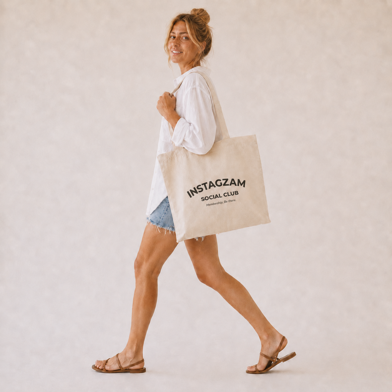INSTAGZAM Social Club Canvas Tote Bag | Minimal Logo Market Tote