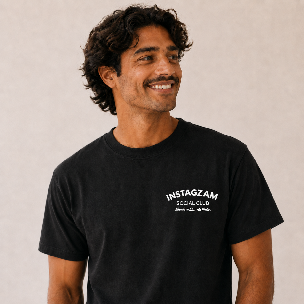 Vintage INSTAGZAM Social Club Dark T-Shirt | Minimal White Chest Embroidery