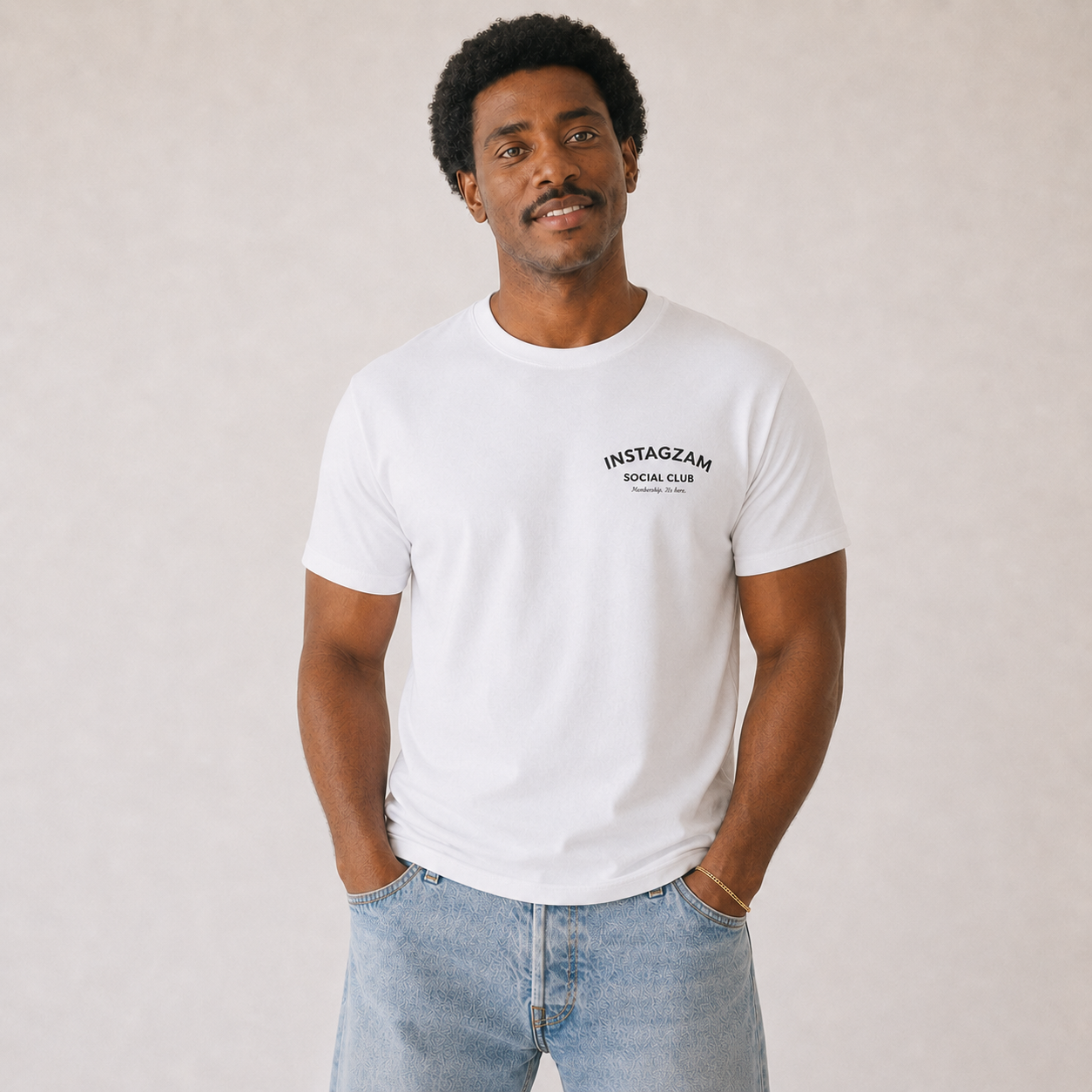Vintage INSTAGZAM Social Club Logo T-Shirt | Minimal Chest White Embroidery