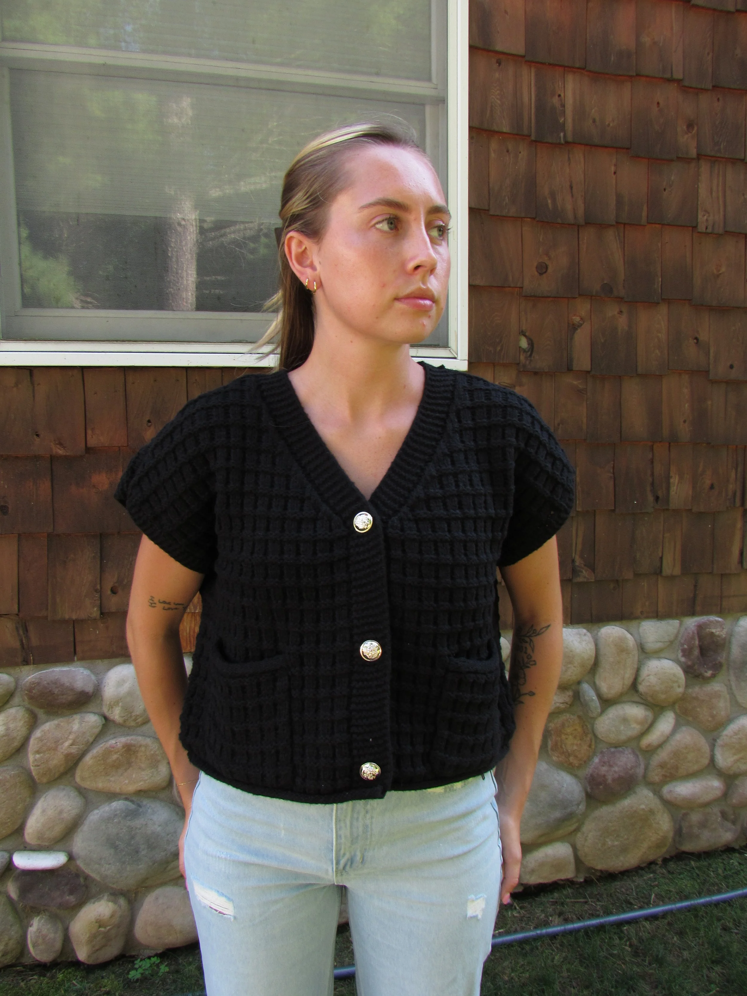 Waffle Texture Crop Cardigan