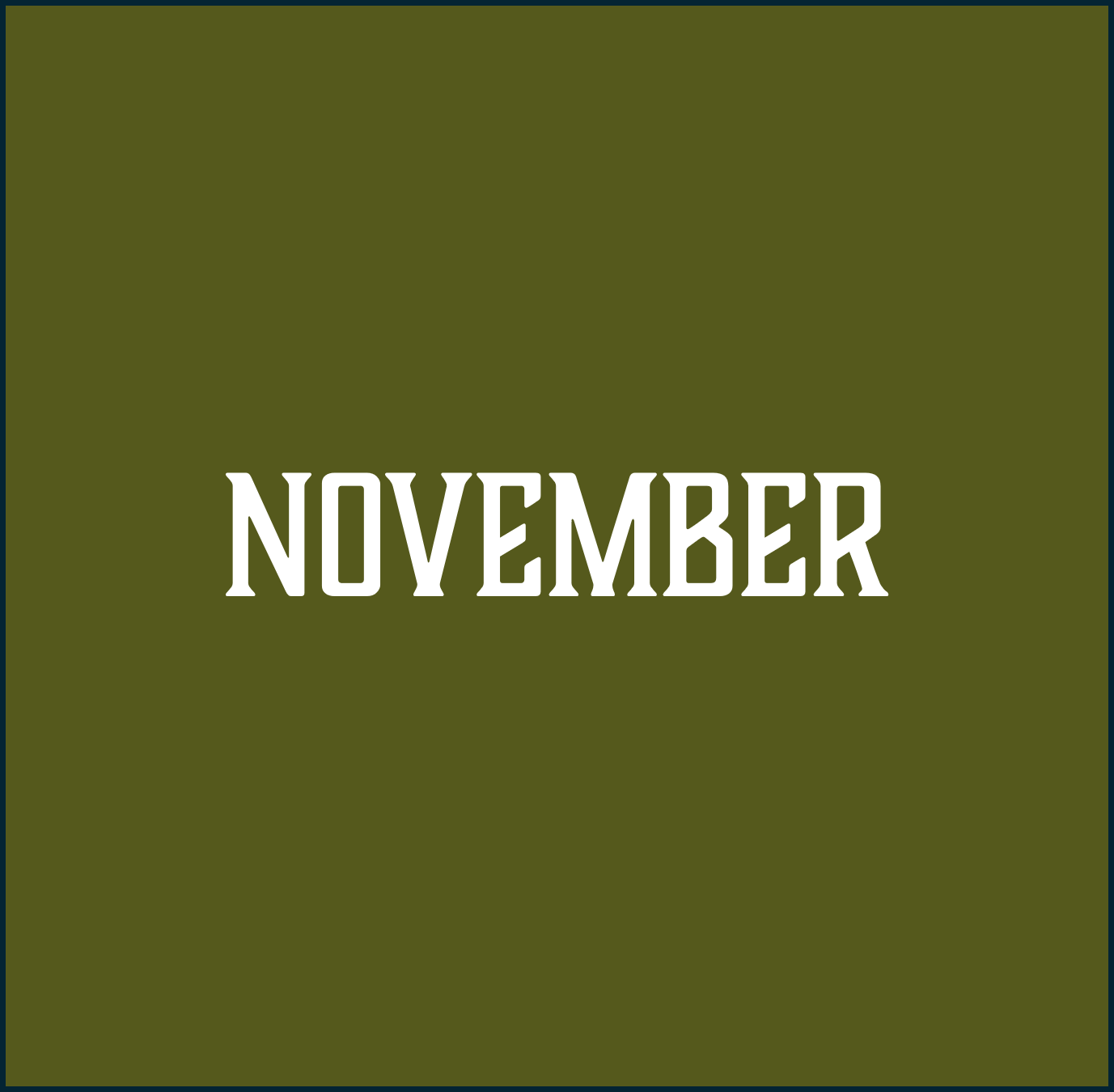 A green background with the word 'November' written in white, stylized font in the center.