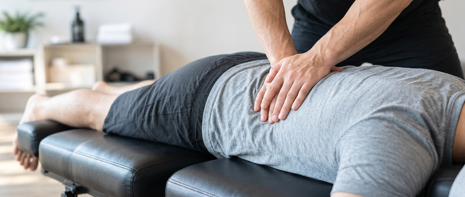 Chiropractic spinal adjustment at Acro Chiro Rehab in Charlotte for lower back pain relief.