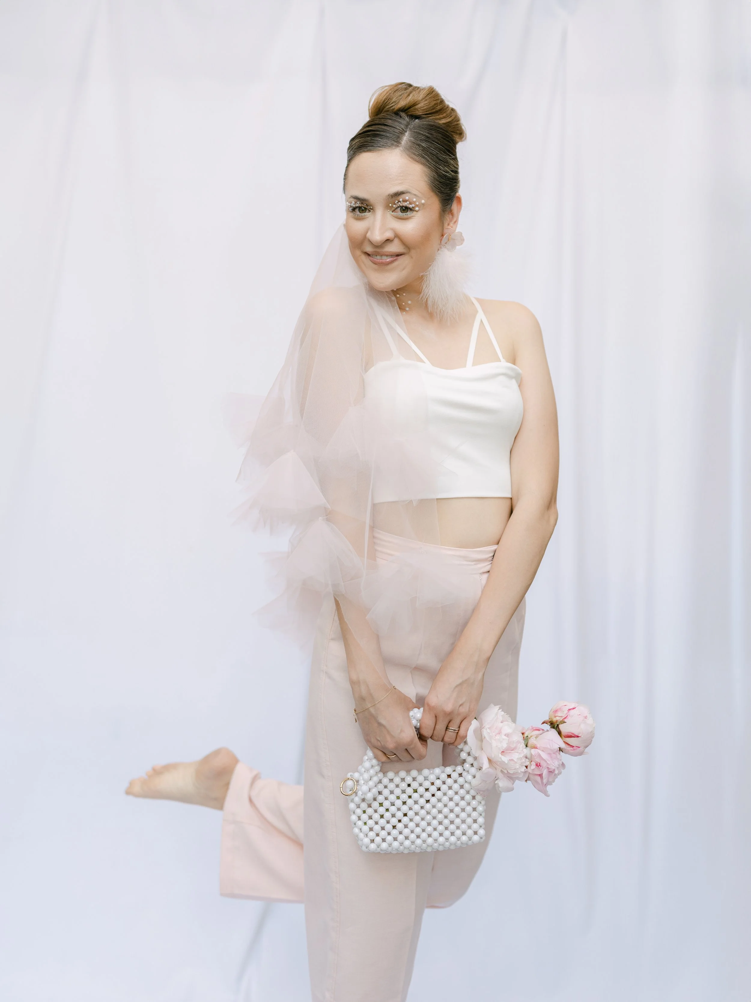 Editorial and sophisticated handcrafted wedding veil by Veils and All for the Look Essentials bridal accessories section.