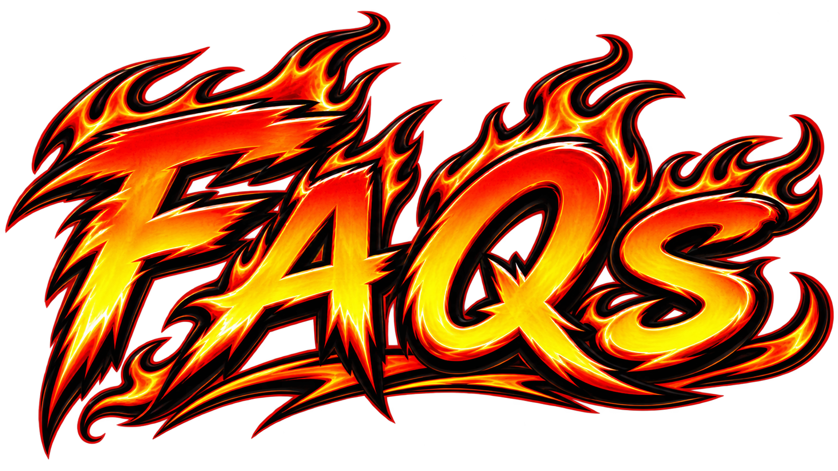 Text reading 'Fangs' in stylized orange and yellow flames with black outlines and fiery flames surrounding the letters.