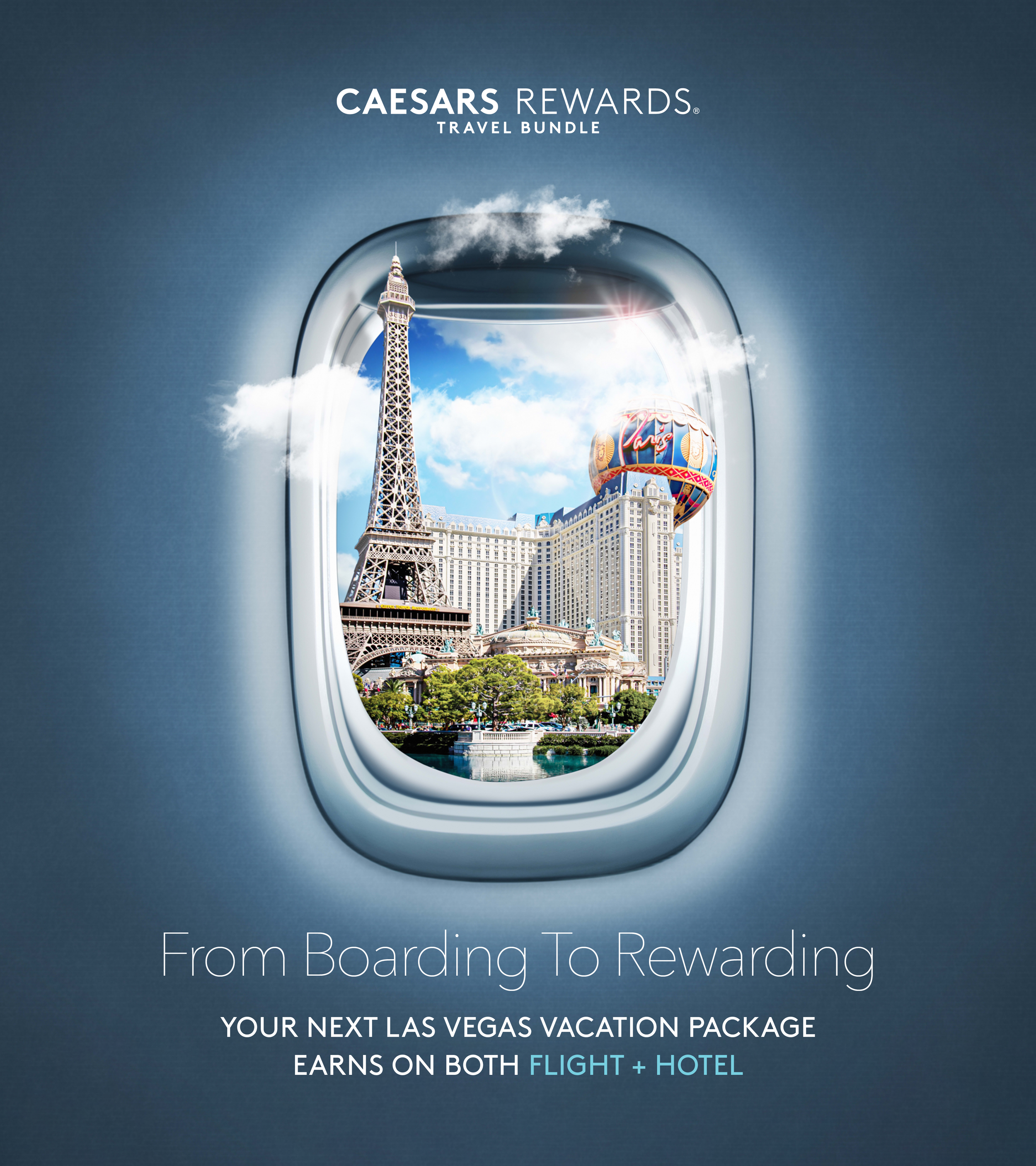 Airplane window view of Paris Las Vegas and Eiffel Tower replica